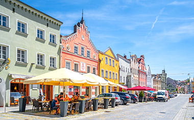 Colourful buildings in the old city of Vilshofen, Bavaria, Germany